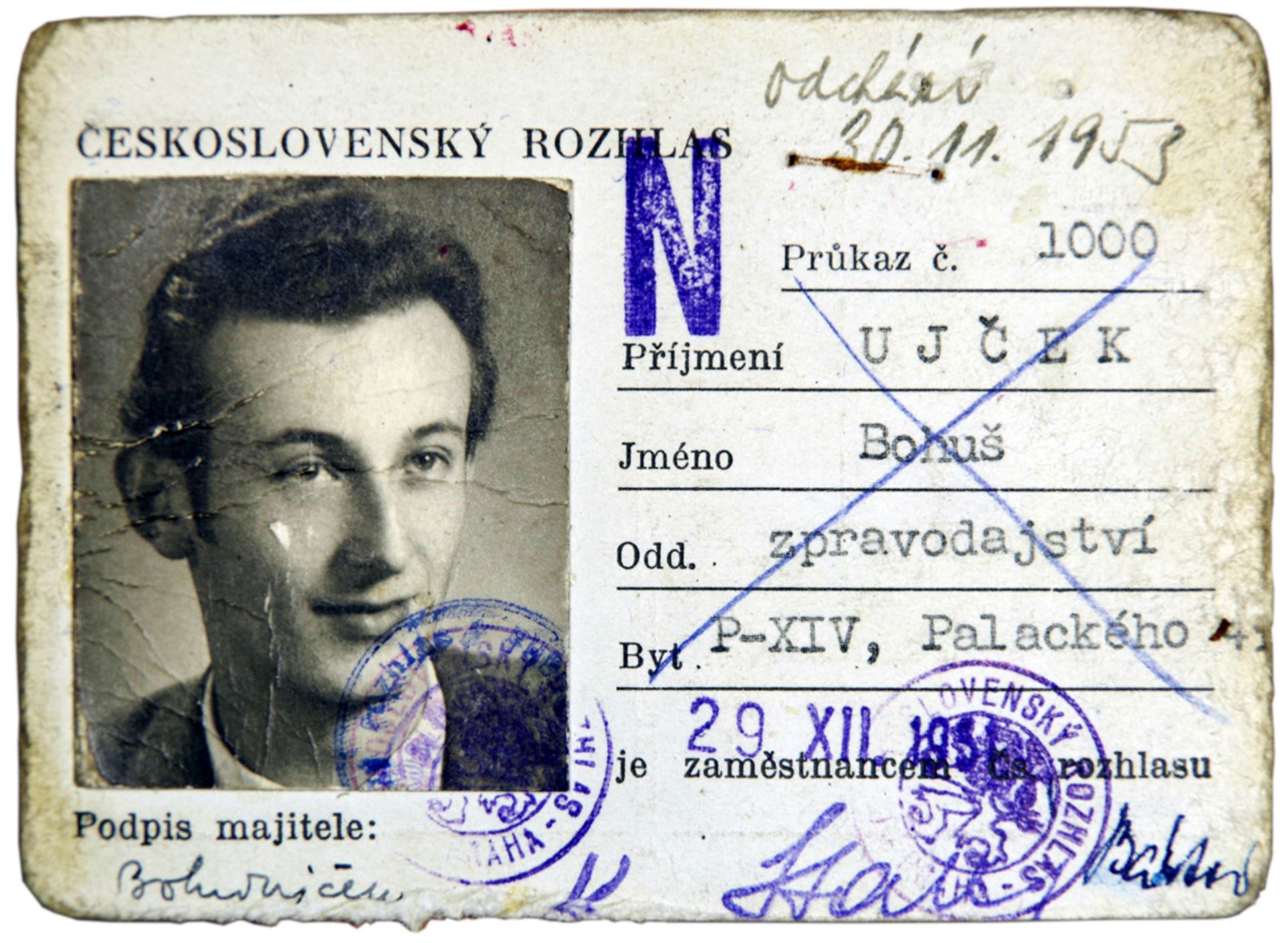 Služební průkaz Bohuslava Ujčeka